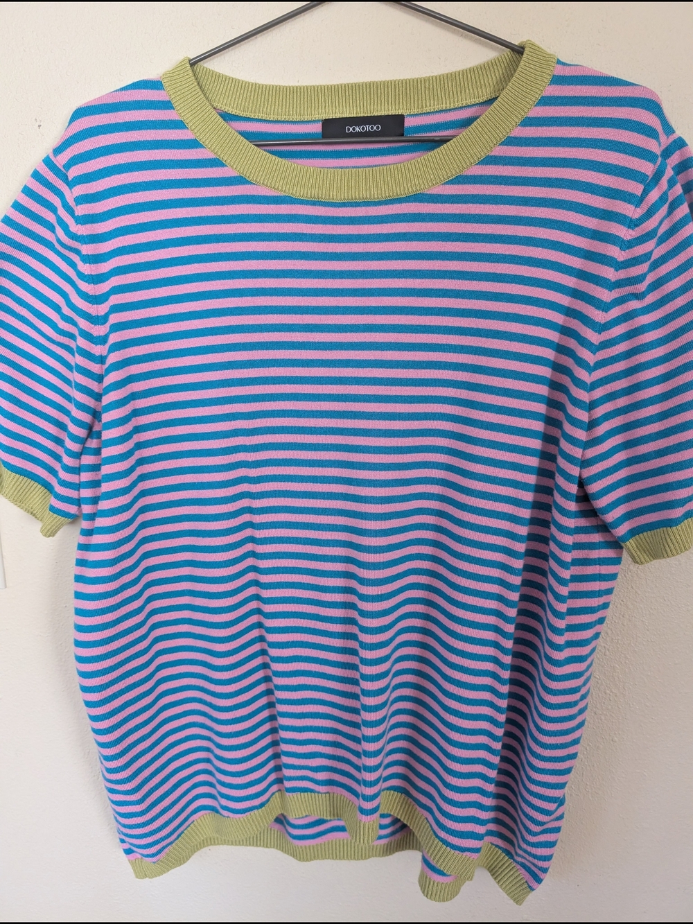 DOKOTOO Striped Short Sleeve Tee in Blue & Pink XL